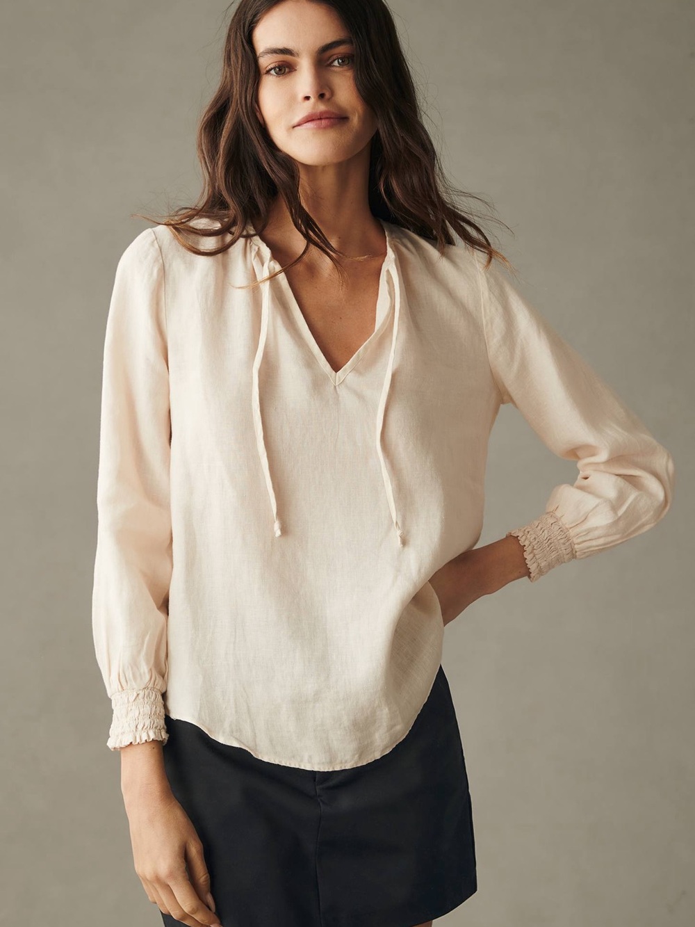 Cloth & Stone Linen Tie-Neck Peasant Blouse size L